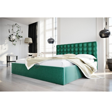 ŁÓŻKO LOFT - 140x200 , Metalowy na podnośnikach gazowych , Odcienie zieleni