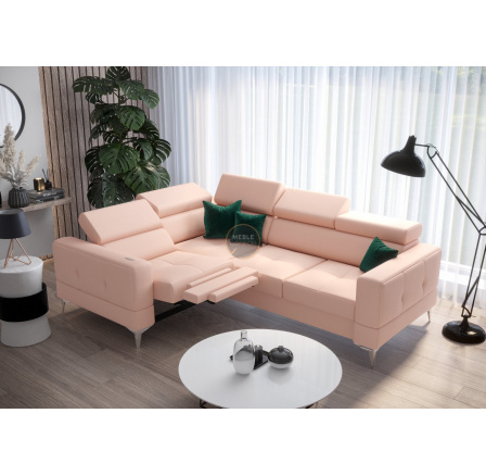 NAROŻNIK TOSCANIA RELAX Z FUNKCJĄ SPANIA 185X250 SKÓRA NATURALNA - Odcienie różu , lewa