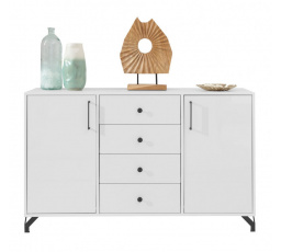 BERGEN komód - BE6, Fehér Lux + Fehér magasfényű