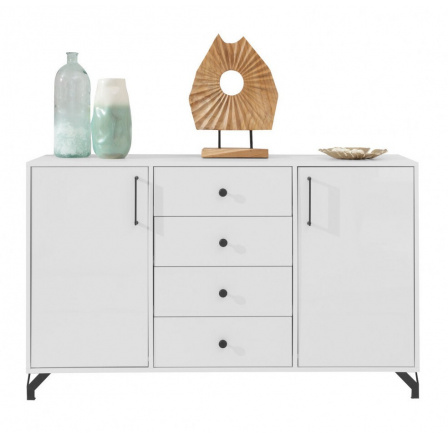 BERGEN komód - BE6, Fehér Lux + Fehér magasfényű