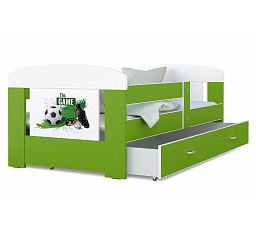 Dětská postel FILIP se šuplíkem bez matrace, 160x80 cm, Bílá/Zelená/Fotbal