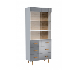 BRILLO W2D2S vitrin, Fehér matt + Szürke lakk