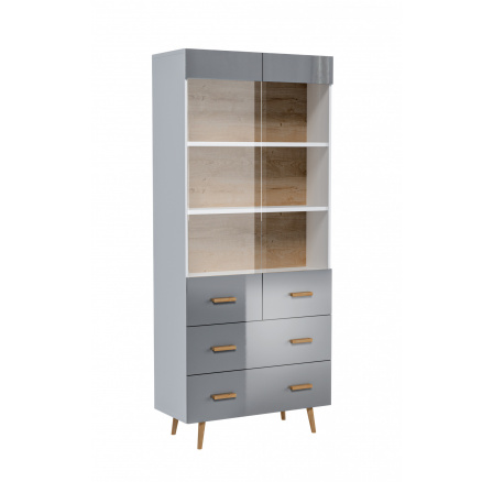 BRILLO W2D2S vitrin, Fehér matt + Szürke lakk