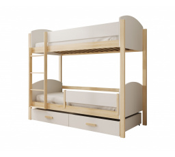 Gyerek Emeletes Ágy Jori leesésgátlóval 200x90 matraccal Fehér+Fenyő