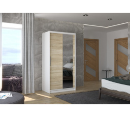 Tolóajtós szekrény tükörrel BAROS 100 Fehér+Sonoma