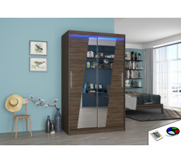 Tolóajtós szekrény, tükörrel és LED világítással TEXAS 120 Choco+Choco