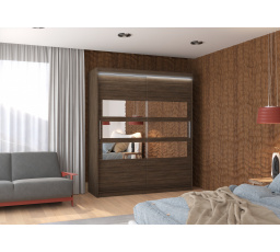 Tolóajtós szekrény tükörrel és LED világítással TOLEDO 180 Choco+Choco