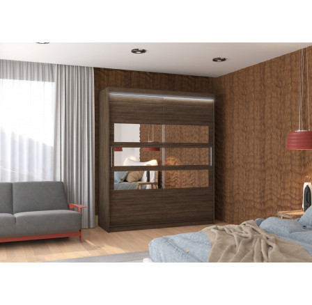 Tolóajtós szekrény tükörrel és LED világítással TOLEDO 180 Choco+Choco