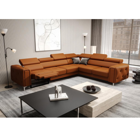 NAROŻNIK SKÓRZANY Z FUNKCJĄ RELAX ORION I 325x255 CM - prawa , Odcienie pomarańczowego