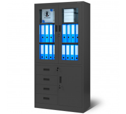 Irodai üvegezett fém iratszekrény fiókokkal WIOLA, 900 x 1850 x 400 mm, antracit