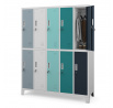 Fém zárható öltözőszekrény 10 rekesszel BARTEK, 1360 x 1720 x 450 mm, szürke-többszínű