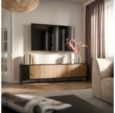 Tv komód MERCI 200, fekete/artisan