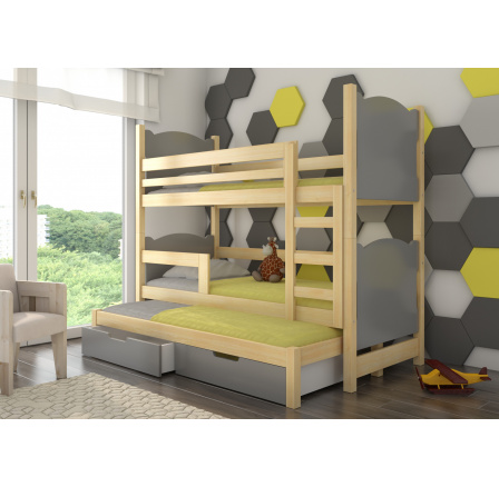 Háromszemélyes emeletes ágy matracokkal LETICIA Pine+Gray
