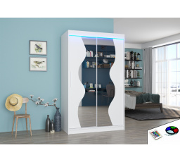 Tolóajtós szekrény tükörrel és LED világítással OSWALD 120 Fehér+Fehér