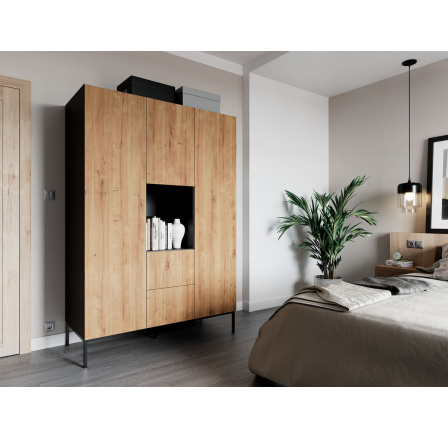 Lanzzi 135 Szafa Czarny Mat/Dąb Artisan Czarny Mat, Dąb Artisan 135x200