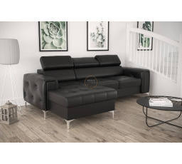 NAROŻNIK ORION MINI Z FUNKCJĄ SPANIA 255x165 CM SKÓRA NATURALNA - Skóra czarna , lewa