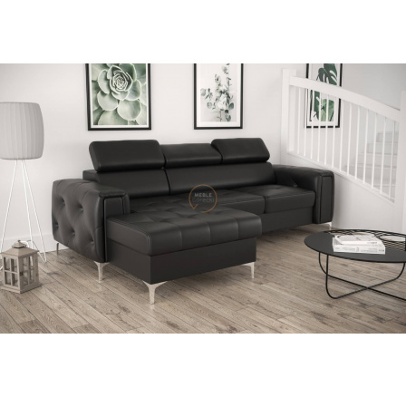 NAROŻNIK ORION MINI Z FUNKCJĄ SPANIA 255x165 CM SKÓRA NATURALNA - Skóra czarna , lewa