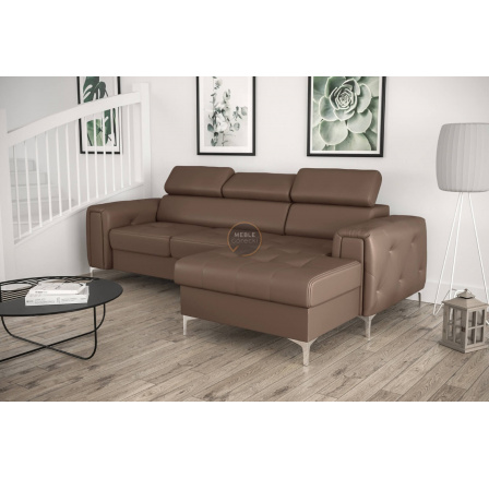 NAROŻNIK ORION MINI Z FUNKCJĄ SPANIA 255x165 CM SKÓRA NATURALNA - Skóra brązowa , prawa