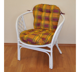 Ratanové křeslo Bahama bílé polstr okrová kostka