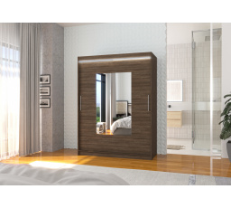 Tolóajtós szekrény tükörrel és LED világítással DORRIGO 150 Choco+Choco