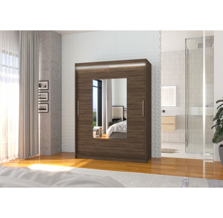 Tolóajtós szekrény tükörrel és LED világítással DORRIGO 150 Choco+Choco