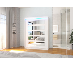 Tolóajtós szekrény tükörrel és LED világítással MURANI 150 Fehér+Fehér