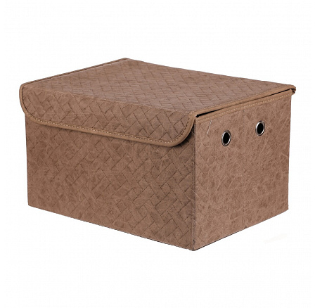 Koš regálový - látkový s víkem, hnědá barva