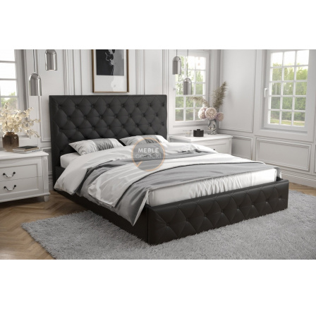 ŁÓŻKO ROMA - 180x200 , Drewniany , Czarna eko skóra