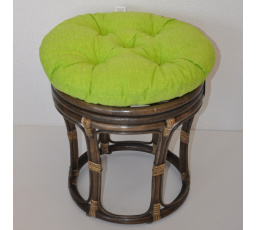 Ratanová taburetka velká hnědá polstr světle zelený melír