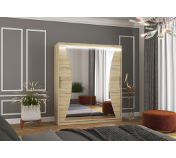 Tolóajtós szekrény tükörrel és LED világítással CHARLOTTE 180 Sonoma+Sonoma