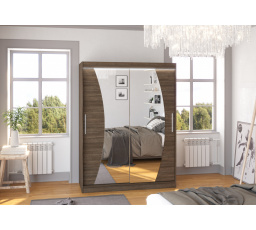 Tolóajtós szekrény tükörrel és LED világítással MODESTO 150 Choco+Choco