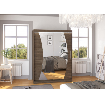 Tolóajtós szekrény tükörrel és LED világítással MODESTO 150 Choco+Choco