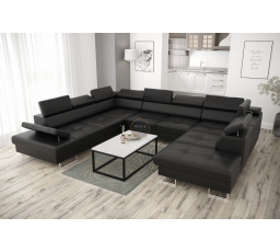 NAROŻNIK GALAXY MAX I Z FUNKCJĄ SPANIA 280X350X225 SKÓRA NATURALNA - Skóra czarna , Strona lewa