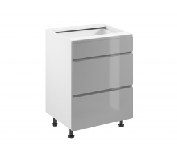 Konyhai alsó szekrény - ASPEN D60S3, fényes fehér/szürke