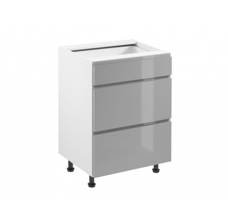 Konyhai alsó szekrény - ASPEN D60S3, fényes fehér/szürke