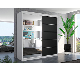Tolóajtós és tükrös ruhásszekrény OLIVER 200 Fehér+Fekete