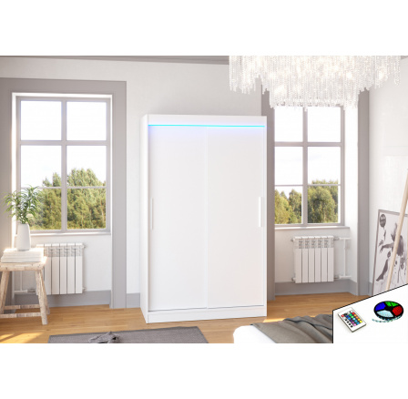 Tolóajtós szekrény LED világítással COLLIN 120 Fehér+Fehér