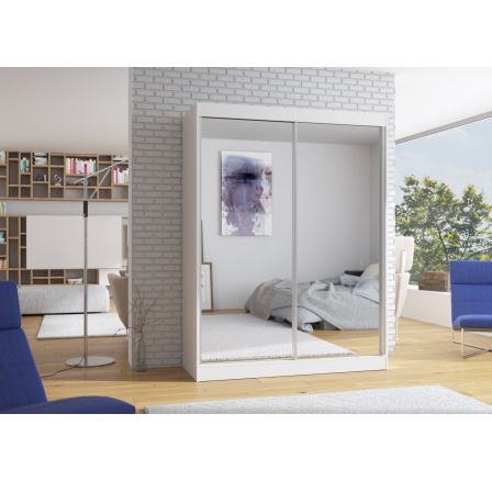 Tolóajtós szekrény tükörrel FLOREST 150 Fehér+Fehér