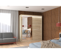 Tolóajtós szekrény tükörrel és LED világítással TOM 180 Sonoma+Sonoma