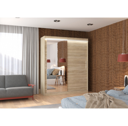 Tolóajtós szekrény tükörrel és LED világítással TOM 180 Sonoma+Sonoma