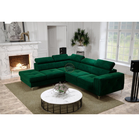 NAROŻNIK ORION II Z FUNKCJĄ SPANIA 225x255 CM - Odcienie zieleni , lewa