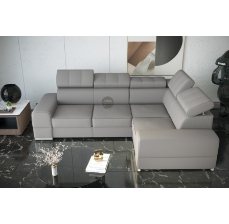 NAROŻNIK ROYAL II 280×210 SKÓRA NATURALNA - prawa , Skóra szara