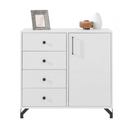 BERGEN komód - BE7, Fehér Lux + Fehér magasfényű