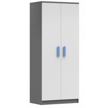 2D SMYK II - 06 Gardróbszekrény, Szürke/Fehér/Kék