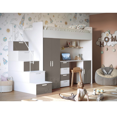 Patrová postel PARADISE 4S, Bílá Šedá lesk