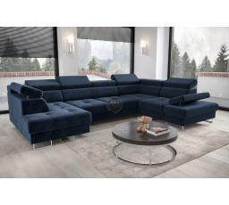 NAROŻNIK GALAXY MAX II Z FUNKCJĄ SPANIA 210x350x165 - Odcienie granatu , prawa