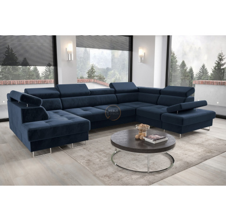 NAROŻNIK GALAXY MAX II Z FUNKCJĄ SPANIA 210x350x165 - Odcienie granatu , prawa