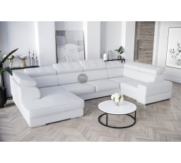 SKÓRA NATURALNA NAROŻNIK Z FUNKCJĄ SPANIA ROYAL MAX I 210x375x185 - Strona prawa , Skóra biała