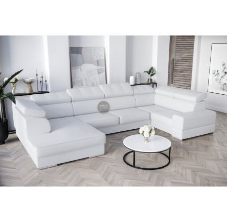 SKÓRA NATURALNA NAROŻNIK Z FUNKCJĄ SPANIA ROYAL MAX I 210x375x185 - Strona prawa , Skóra biała