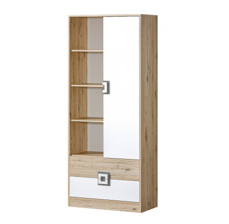 Regál NICO 04, Světlý Dub/Bílá/Šedá